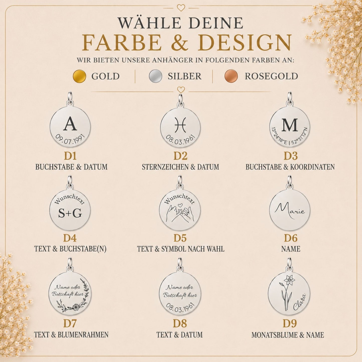 Personalisierte Kette verschiedene Designs