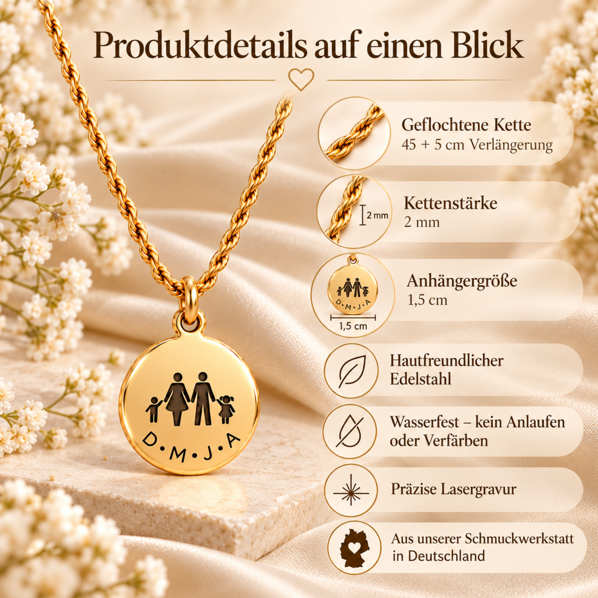 Kordelkette mit Familienfiguren