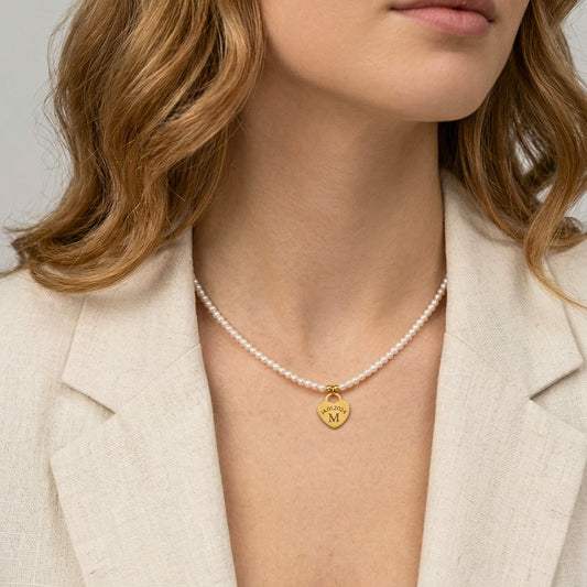 Perlenkette mit Herzanhänger graviert