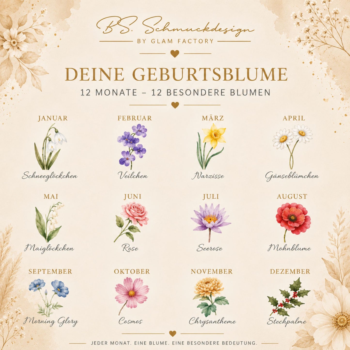 Kette Monatsblume & Geburtsstein