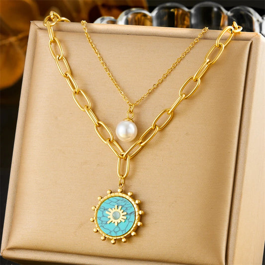 Solaria – Türkis Perlglanz Kette