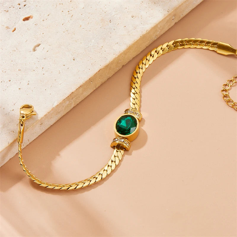 Emerald Glow – Flachpanzer-Armband