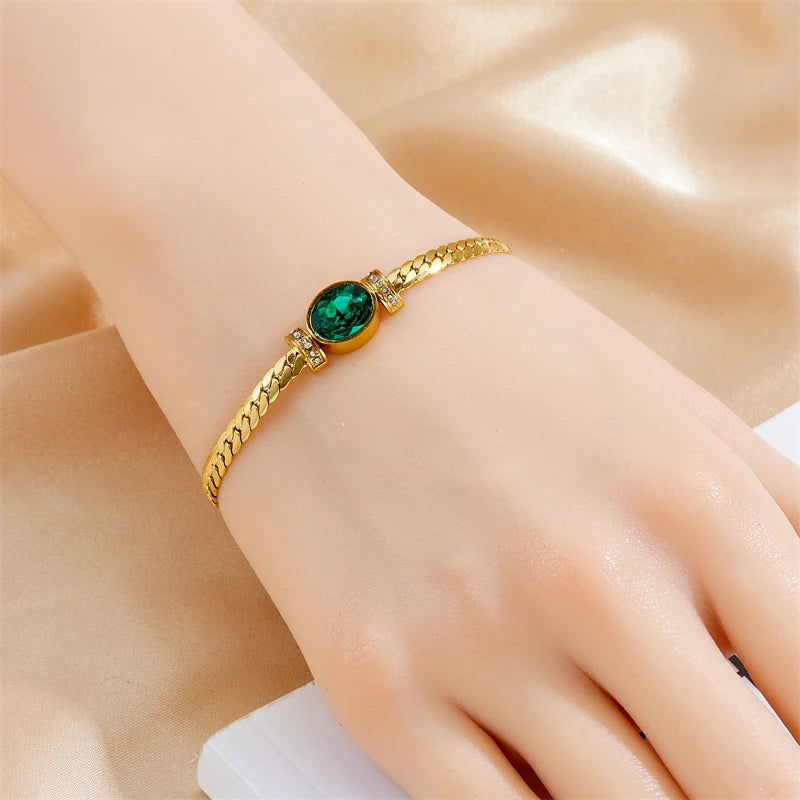 Emerald Glow – Flachpanzer-Armband